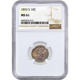 1893 S 10C Silver Barber Dime NGC MS61
