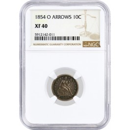 1854 O Arrows 10C Seated Liberty Dime Silver NGC XF40 Circulated Coin