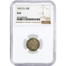 1913 S 10C Barber Dime Silver NGC G6 Good Circulated Key Date Coin