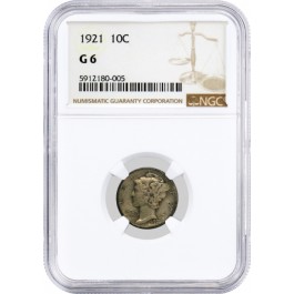 1921 10C Silver Mercury Dime NGC G6 Good Circulated Key Date Coin