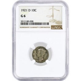 1921 D 10C Silver Mercury Dime NGC G6 Good Circulated Key Date Coin