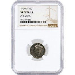1926 S 10C Silver Mercury Dime NGC VF Details Very Fine Cleaned Key Date Coin