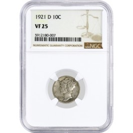 1921 D 10C Silver Mercury Dime NGC VF25 Very Fine Circulated Key Date Coin