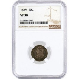 1829 10C Capped Bust Dime Silver NGC VF30 Very Fine Circulated Coin