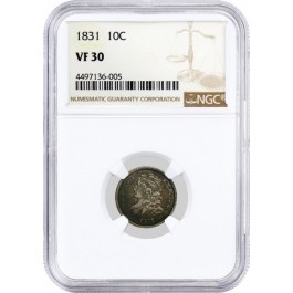 1831 10C Capped Bust Dime Silver NGC VF30 Very Fine Circulated Coin