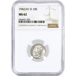 1942/41 D 10C Mercury Silver Dime Overdate FS-101 NGC MS62 Uncirculated Coin