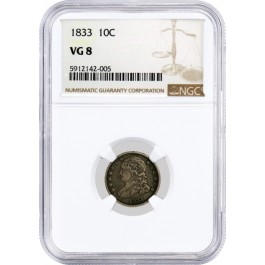 1833 10C Capped Bust Dime Silver NGC VG8 Very Good Circulated Coin