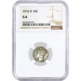 1916 D 10C Mercury Dime Silver NGC G6 Circulated Key Date Coin