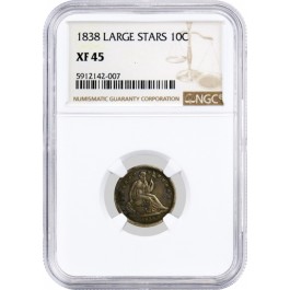 1838 Large Stars 10C Seated Liberty Dime Silver NGC XF45 Circulated Coin