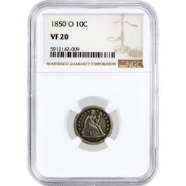 1850 O 10C Seated Liberty Dime Silver NGC VF20 Very Fine Circulated Coin