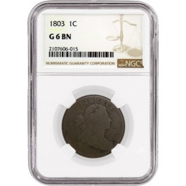 1803 1C Draped Bust Large Cent Small Date Sm Fraction NGC G6 BN Circulated Coin