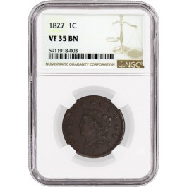 1827 1C Coronet Matron Head Large Cent NGC VF35 BN Brown Circulated Coin