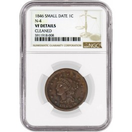 1846 Small Date 1C Braided Hair Large Cent N-4 NGC VF Details Cleaned Coin