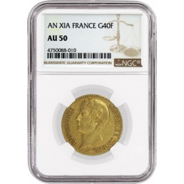 AN XI-A G40F 40 Francs Gold Paris Mint France Napoleon I Premier Consul NGC AU50