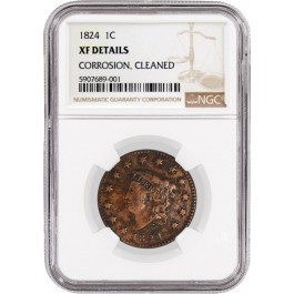 1824 1C Matron Head Large Cent Newcomb 4 N-4 NGC XF Details Corrosion Cleaned