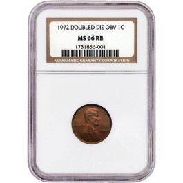 1972 Doubled Die Obverse DDO 1C Lincoln Memorial Cent NGC MS66 RB