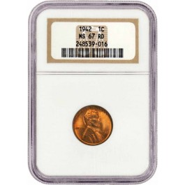 1942 1C Lincoln Wheat Cent NGC MS67 RD Gem Uncirculated Coin
