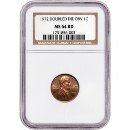 1972 Doubled Die Obverse DDO 1C Lincoln Memorial Cent NGC MS64 RD #003