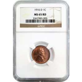1916 D 1C Lincoln Wheat Cent NGC MS65 RD Gem Uncirculated Key Date Coin