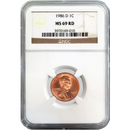 1986 D 1C Lincoln Memorial Cent NGC MS69 RD Red Gem Uncirculated Coin TOP POP