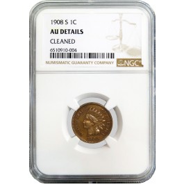 1908 S 1C Indian Head Cent NGC AU Details Cleaned Key Date Coin