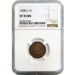 1908 S 1C Indian Head Cent NGC VF35 BN Brown Very Fine Key Date Coin