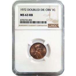 1972 1C Lincoln Memorial Cent FS-101 Doubled Die Obverse DDO NGC MS63 RB