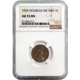 1955 Doubled Die Obverse 1C Lincoln Wheat Cent NGC AU55 BN