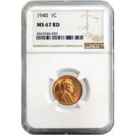 1940 1C Lincoln Wheat Cent NGC MS67 RD Red Gem Uncirculated Coin