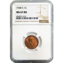 1948 S 1C Lincoln Wheat Cent NGC MS67 RD Red Gem Uncirculated Coin