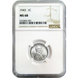 1943 1C Lincoln Steel Wheat Cent NGC MS68 Gem Uncirculated Coin 