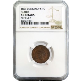 1865 1C Indian Head Cent Doubled Die Reverse DDR FS-1801 NGC AU Details Cleaned
