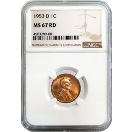 1953 D 1C Lincoln Wheat Cent NGC MS67 RD Red Gem Uncirculated Coin
