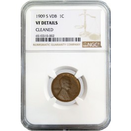1909 S VDB 1C Lincoln Wheat Cent NGC VF Details Cleaned Key Date Coin