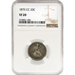 1875 CC Carson City 20C Seated Liberty Twenty Cent Piece NGC VF20 Circulated 