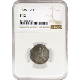 1875 S 20C Seated Liberty Twenty Cent Piece Misplaced Date MPD FS-301 NGC F12