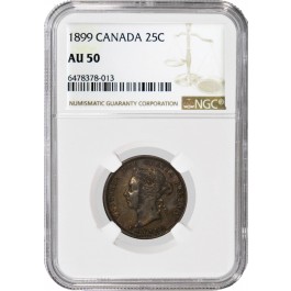 1899 25C Canada Queen Victoria 25 Cents Silver NGC AU50 About Uncirculated Coin