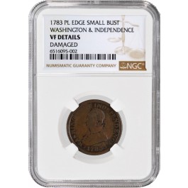 1783 Small Bust Washington & Independence Plain Edge Copper NGC VF Detail Damage