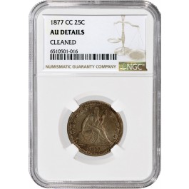 1877 CC Carson City 25C Seated Liberty Quarter Silver NGC AU Details Cleaned 