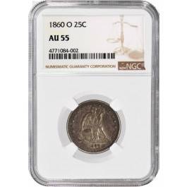 1860 O 25C Seated Liberty Quarter Silver NGC AU55 About Uncirculated Coin