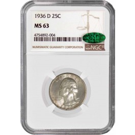 1936 D 25C Silver Washington Quarter NGC MS63 CAC Uncirculated Coin