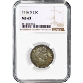 1916 D 25C Barber Silver Quarter NGC MS63 Uncirculated Coin