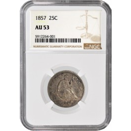 1857 25C Seated Liberty Quarter Silver NGC AU53 About Uncirculated Coin