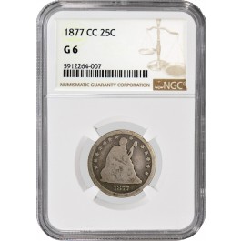 1877 CC 25C Seated Liberty Quarter Silver NGC G6 Good Circulated Coin