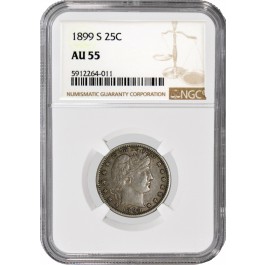 1899 S 25C Silver Barber Quarter NGC AU55 About Uncirculated Coin