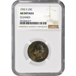 1932 S 25C Silver Washington Quarter NGC AU Details Cleaned Key Date Coin