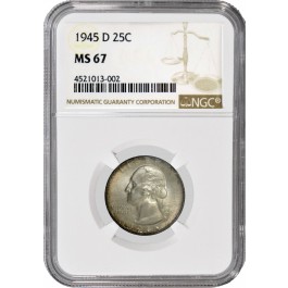 1945 D 25C Silver Washington Quarter NGC MS67 Gem Uncirculated Coin