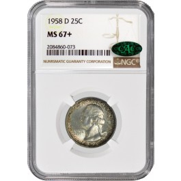 1958 D 25C Silver Washington Quarter NGC MS67+ CAC Gem Uncirculated Toned Coin 