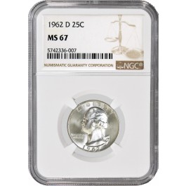 1962 D 25C Silver Washington Quarter NGC MS67 Gem Uncirculated Coin 