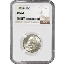 1935 D 25C Silver Washington Quarter NGC MS64 Uncirculated Mint State Coin